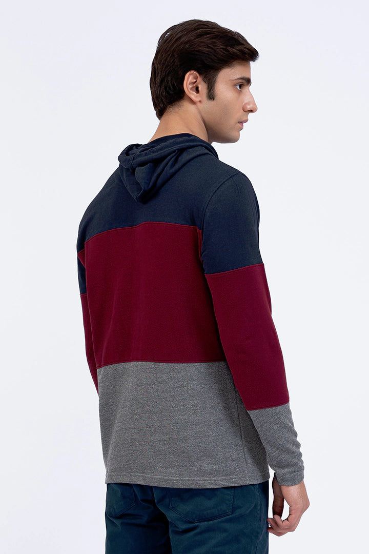 Navy Color Block Hooded T-Shirt