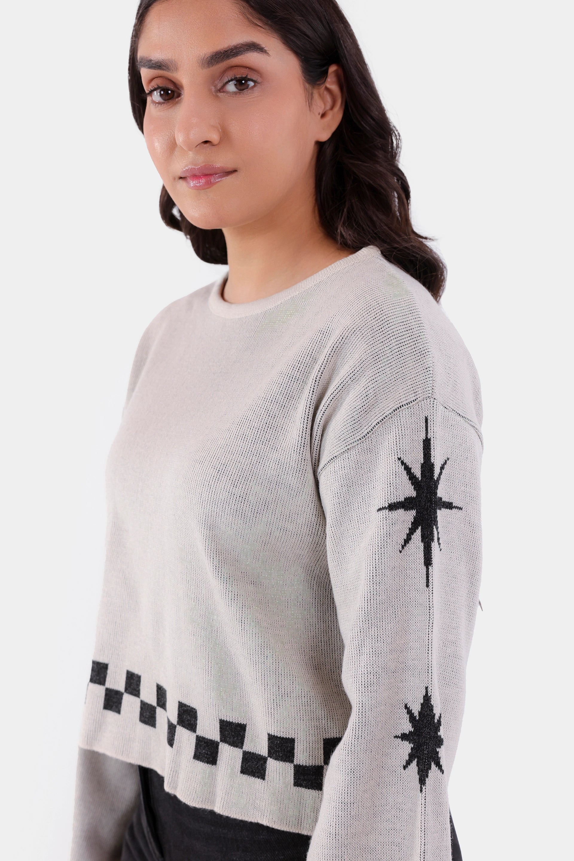 Cropped Jacquard Sweater - Cougar Clothing