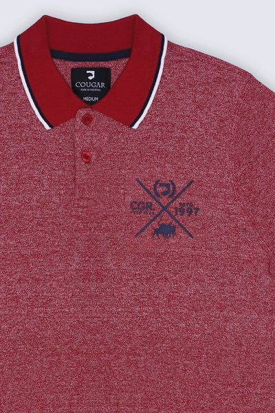 Melange Embroidered Red Polo