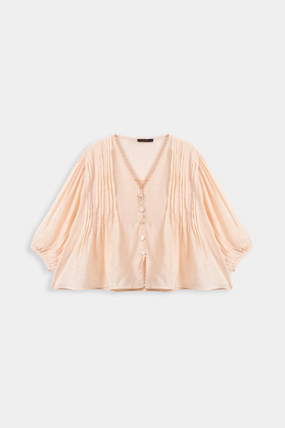 Pleated Lace Trim Top - Cougar Clothing