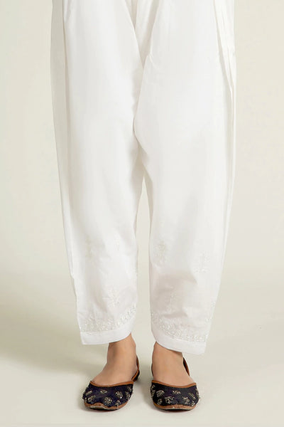Embroidered White Belted Shalwar