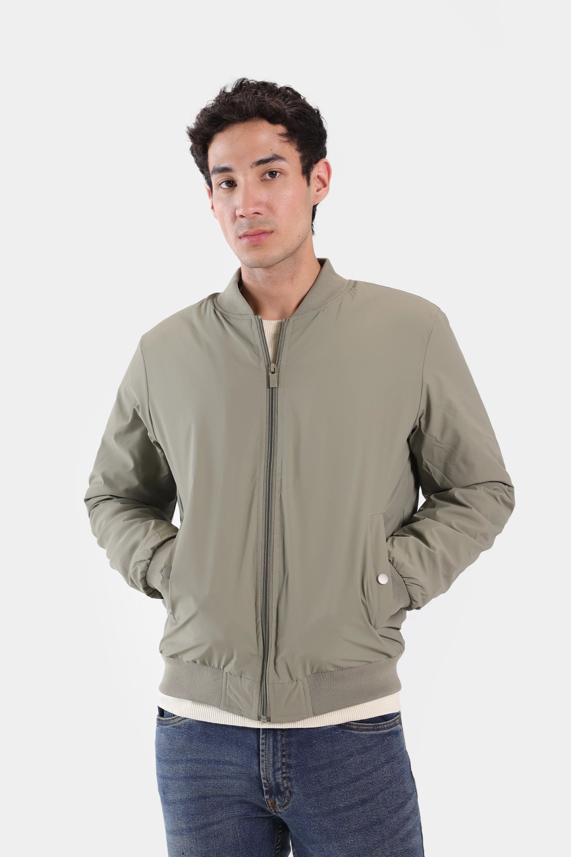 Bomber Jacket With Tonal Zip - Cougar Clothing