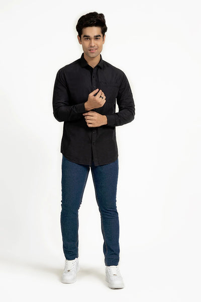 Black Single Pocket Regular Fit Casual Shirt