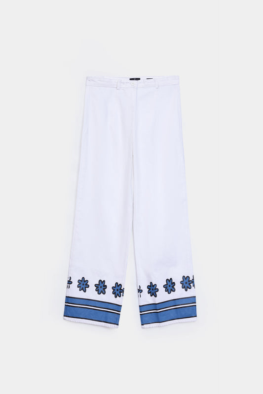 Wide Leg Fit Printed Hem Jeans - Cougar Clothing