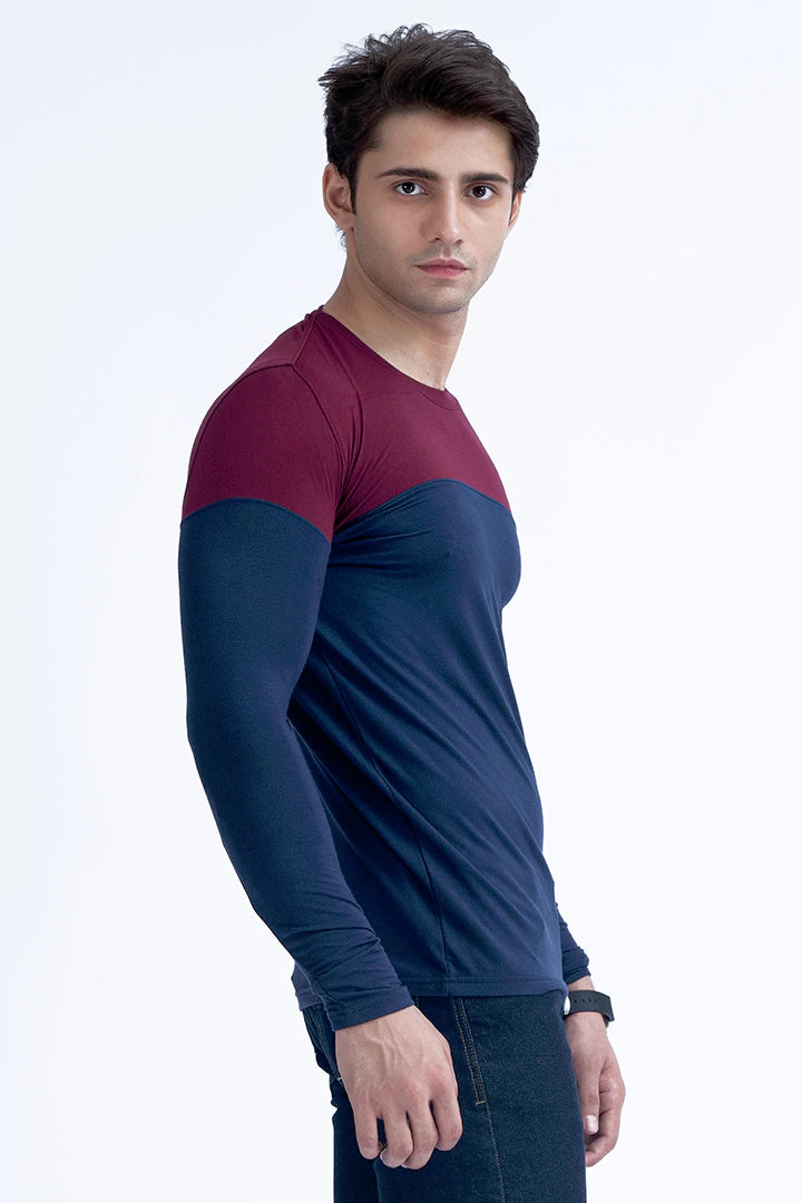 Navy Color Block Round Neck T-Shirt