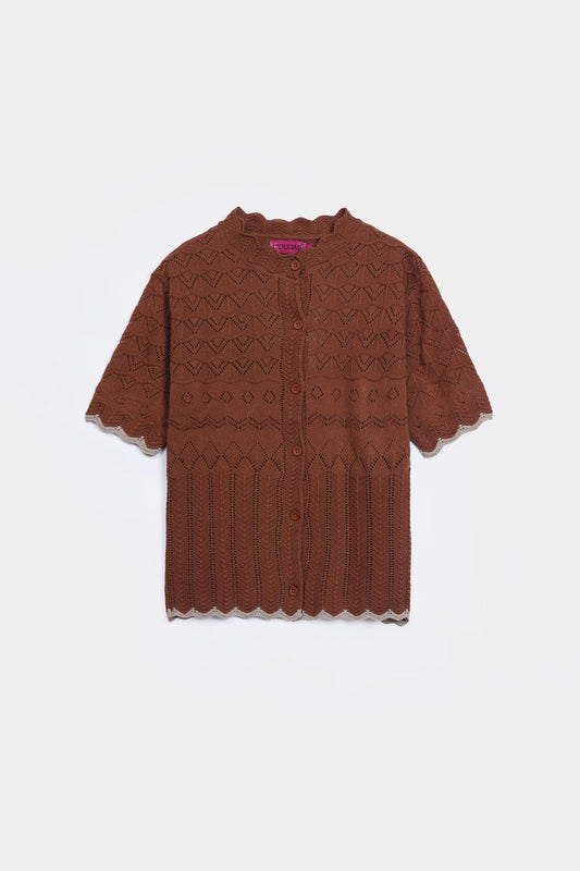 Scalloped Crochet Knit Cardigan - Cougar Clothing