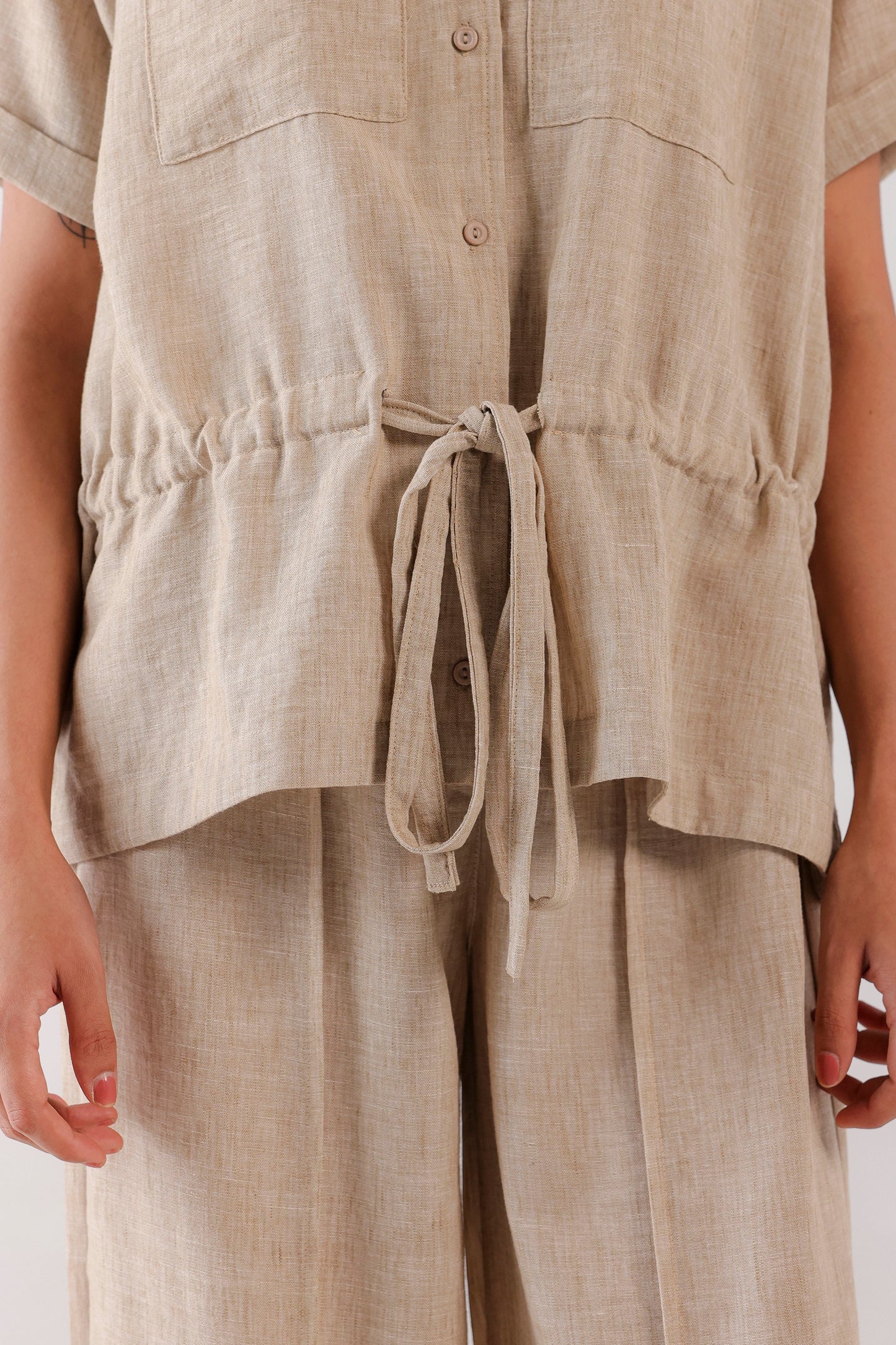 Drawstring Waist Textured Shirt - Cougar Clothing