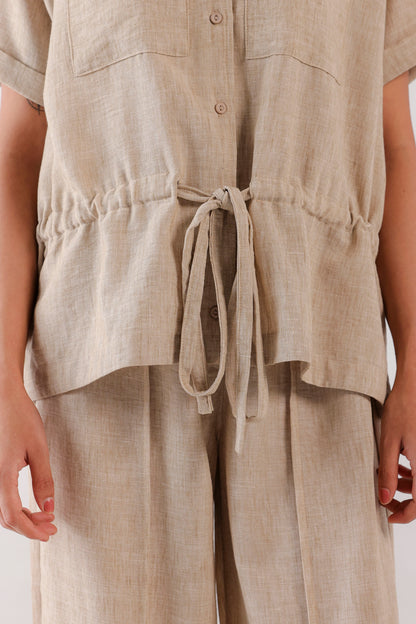 Drawstring Waist Textured Shirt - Cougar Clothing