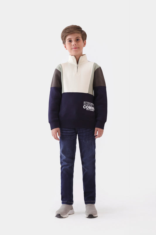 Mock Neck Color Block Sweatshirt