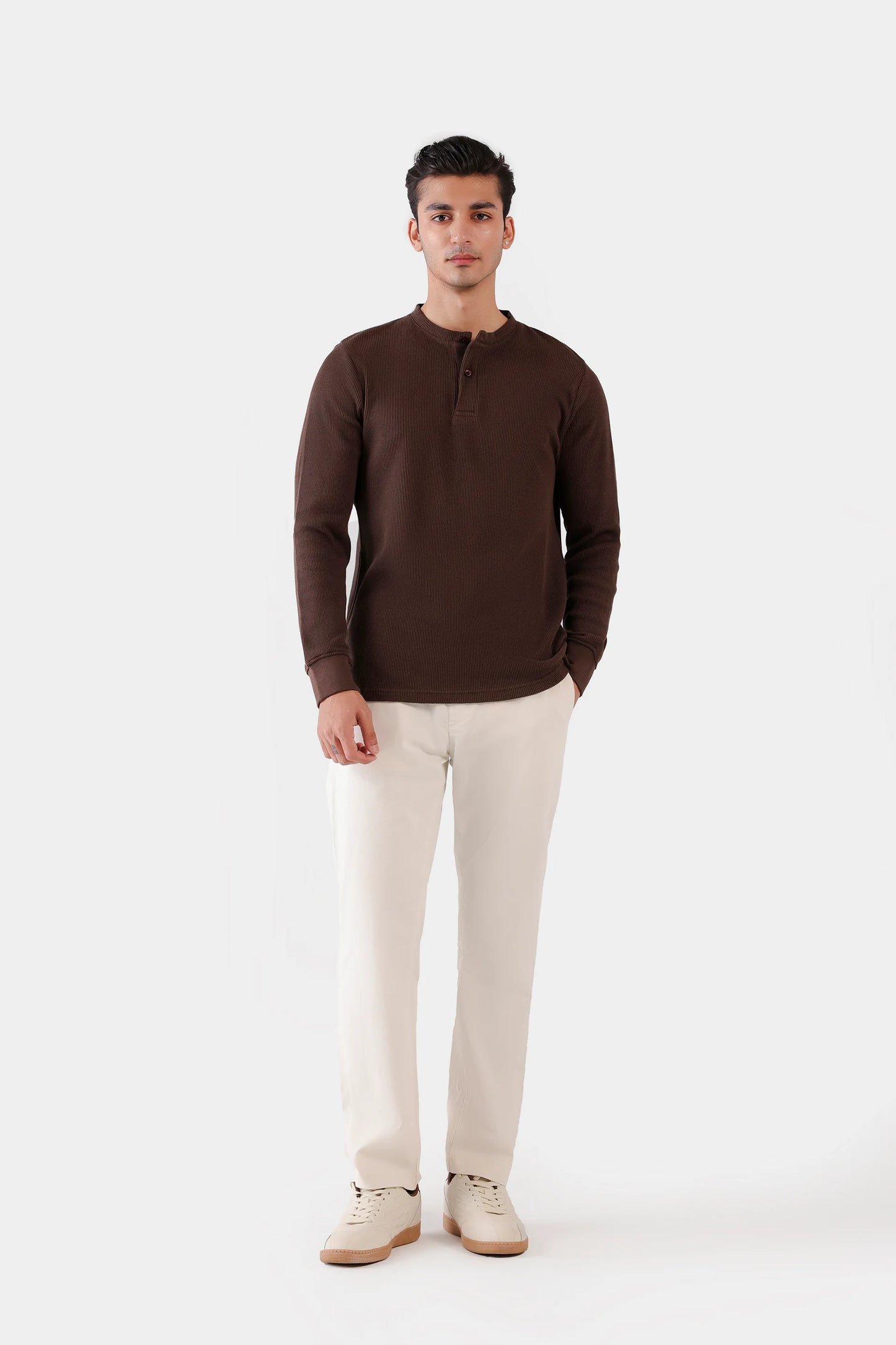 Waffle Knit Henley T-Shirt - Cougar Clothing