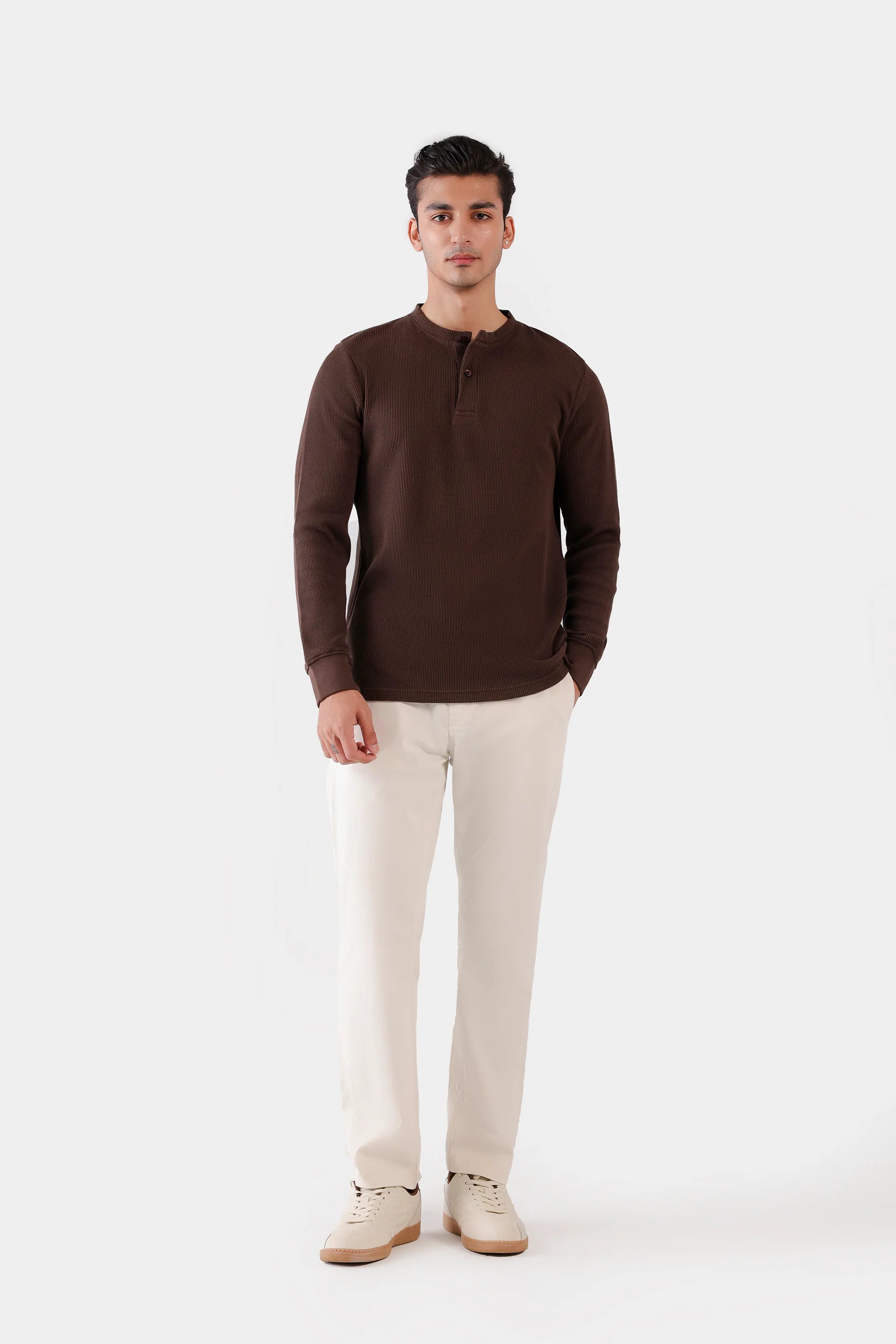 Waffle Knit Henley T-Shirt - Cougar Clothing