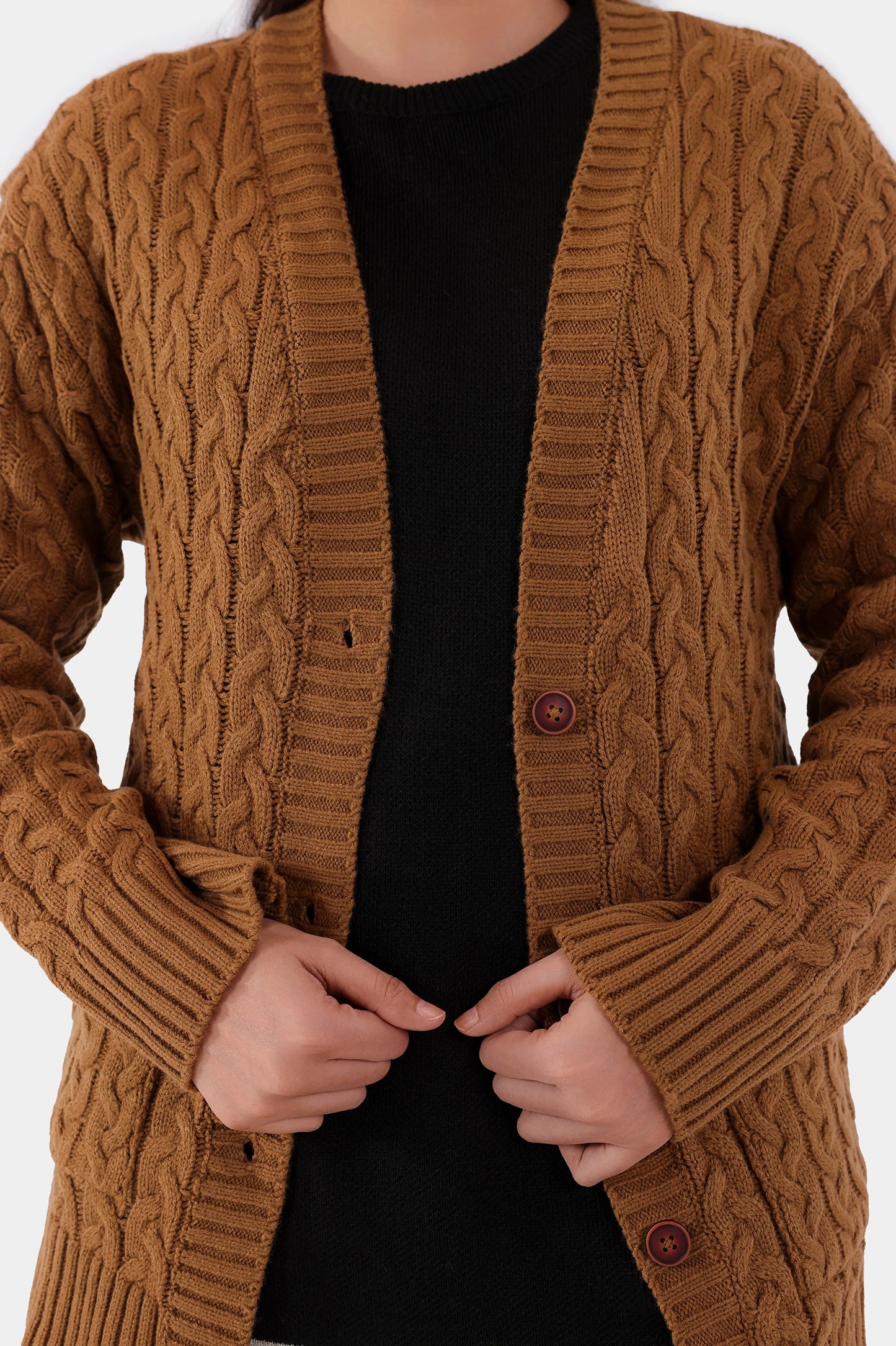Cable Knit Patch Pockets Cardigan - Cougar Clothing