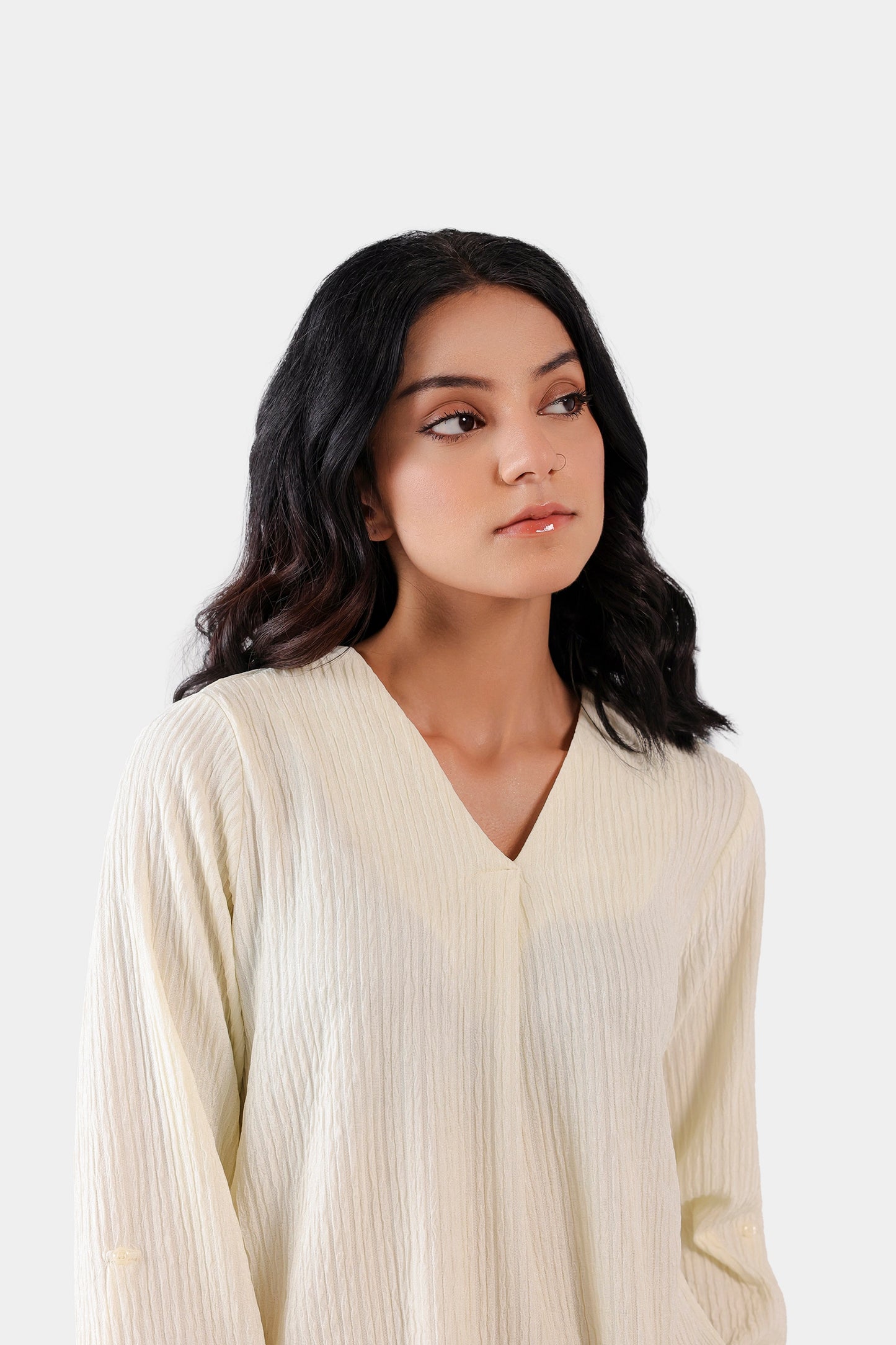 Textured V-neck Top - Cougar Clothing