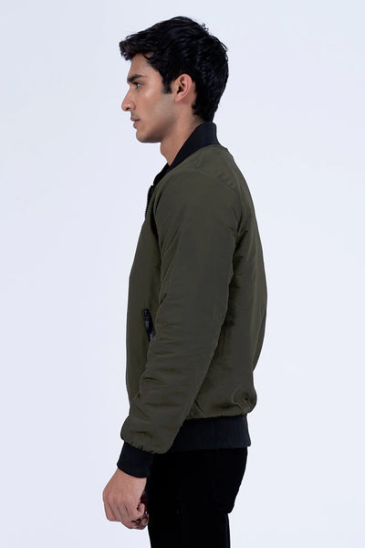 Olive Contrast Rib Parachute Jacket