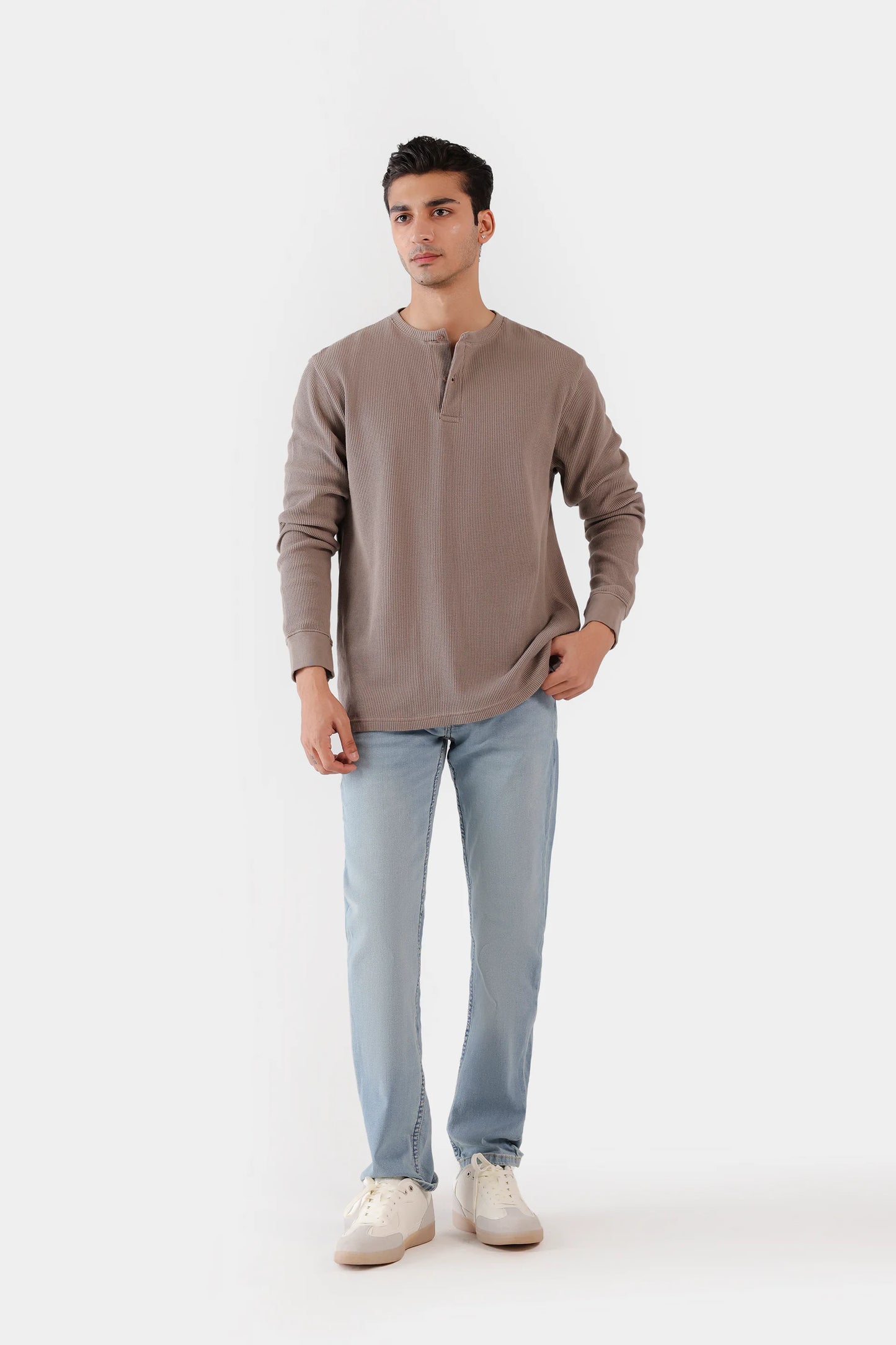 Waffle Knit Henley T-Shirt - Cougar Clothing