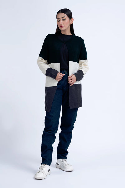 Round Neck Tri-Color Cardigan