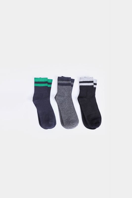 Pack of 3 Striped Cuffed Short Crew Socks - Cougar Clothing