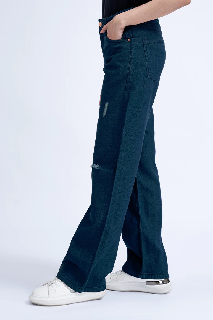 Navy Ripped Straight Fit Jeans