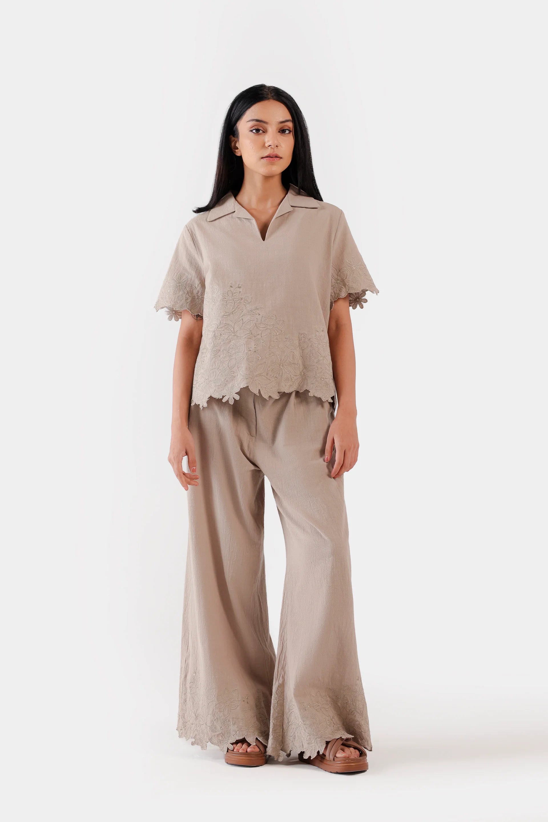 Embroidered Scalloped Top - Cougar Clothing