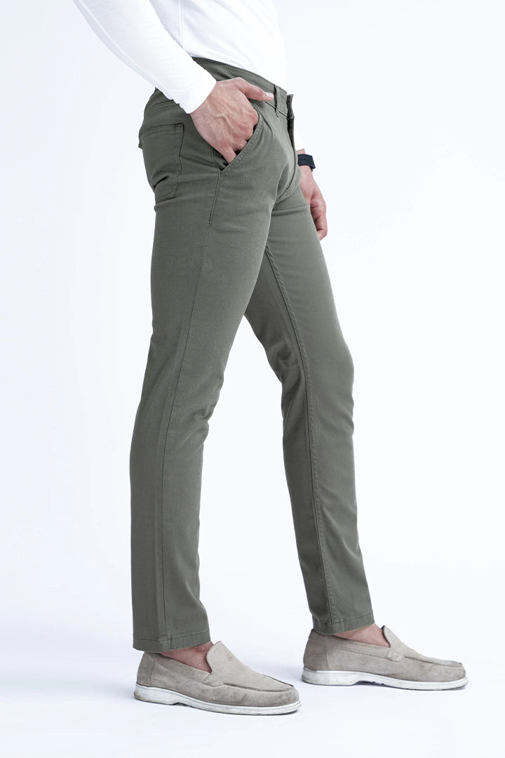 Olive Green Slim Fit Five Pocket Pants