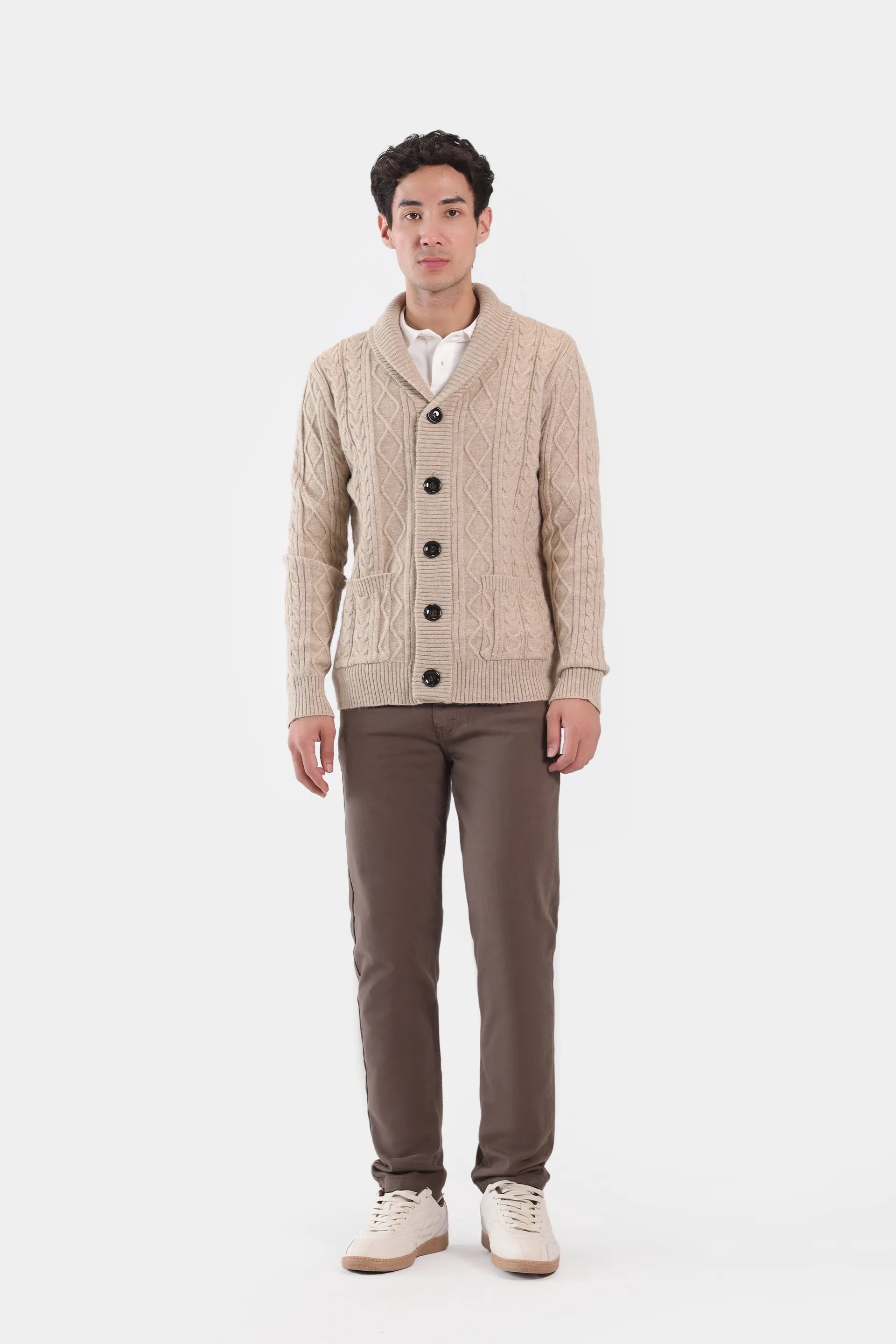 Cable Knit Shawl Collar Cardigan - Cougar Clothing