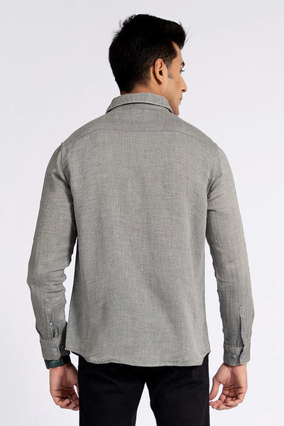 Grey Textured Regular Fit Casual Shirt