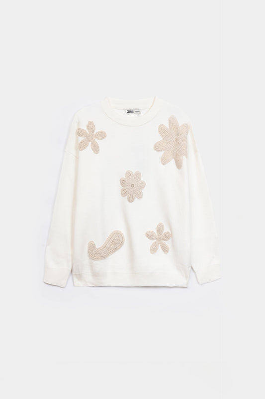 Embroidered Floral Knit Sweater - Cougar Clothing
