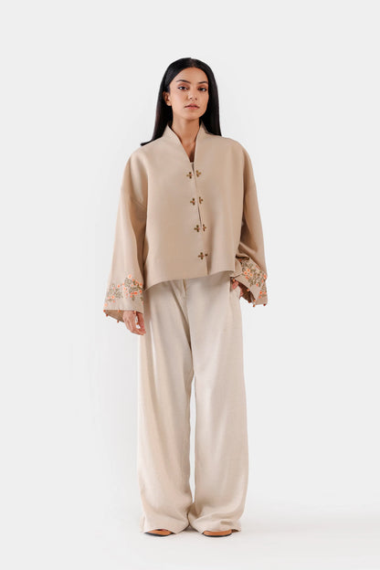 Toggle Closure Embroidered Top