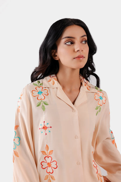 Raw Silk Embroidered Button Down - Cougar Clothing