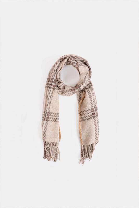 Checkered Fringed Knitted Shawl