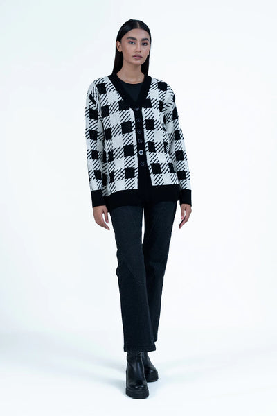 Black Checkered Cardigan
