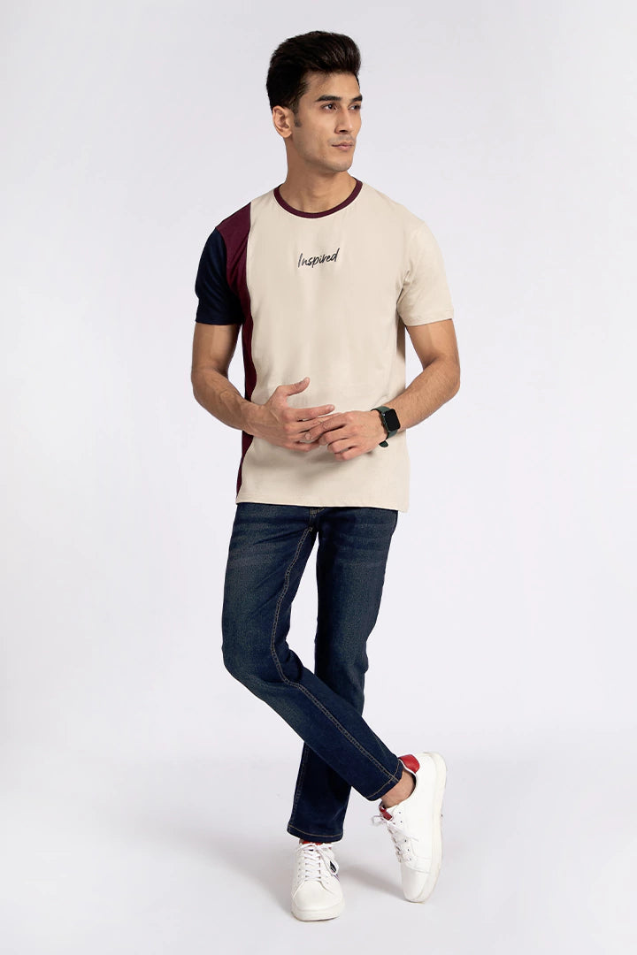Light Beige Color Block T-Shirt