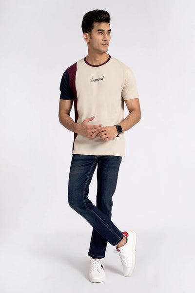 Light Beige Color Block T-Shirt