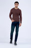 Brown Round Neck Textured Sweater