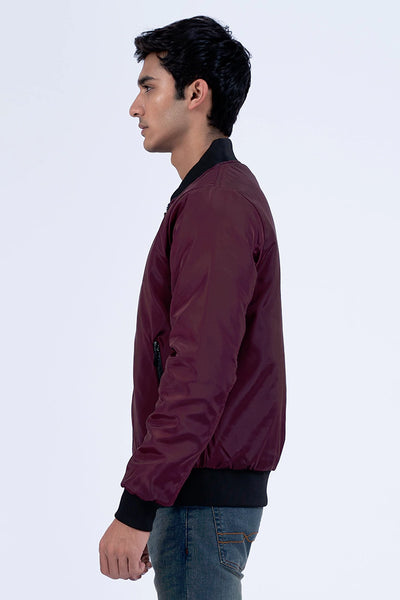 Maroon Contrast Rib Parachute Jacket