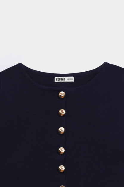 Cardigan With Golden Tone Buttons - Cougar Clothing