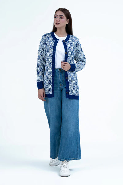 Blue Floral Knitted Cardigan