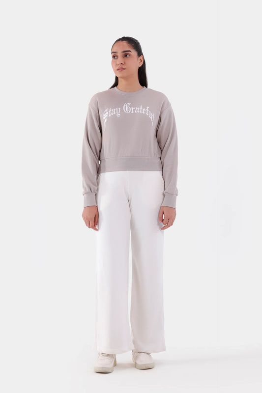 Cropped Text Print Sweatshirt - Cougar Clothing