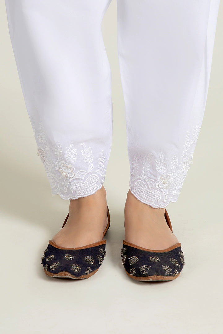 White Belted Embroidered Shalwar