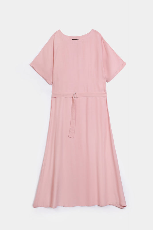 Belted Boat Neck Dress - Cougar Clothing