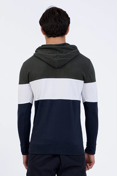 Olive Color Block Hooded T-Shirt