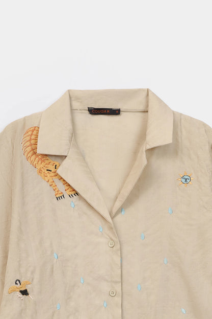 Self Jacquard Embroidered Button-Down - Cougar Clothing