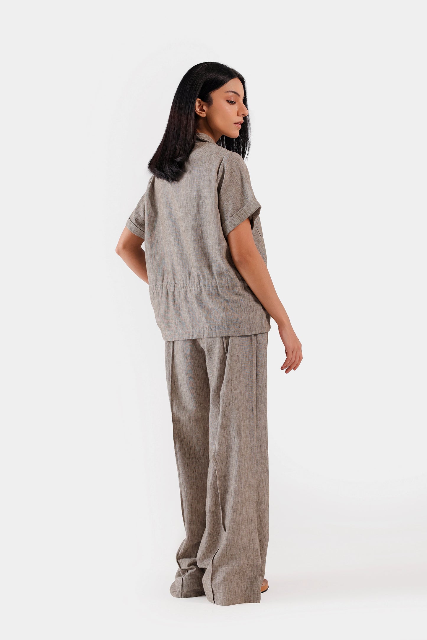 Drawstring Waist Textured Shirt - Cougar Clothing