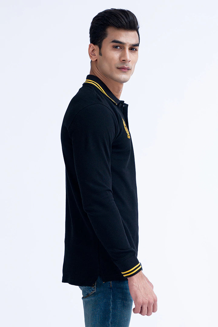 Black Full Sleeves Embroidered Polo