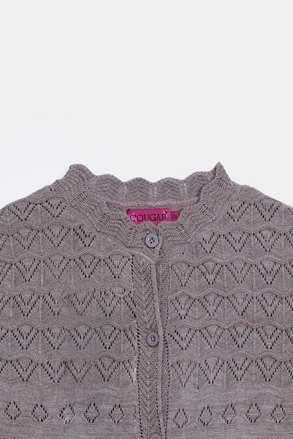 Scalloped Crochet Knit Cardigan - Cougar Clothing