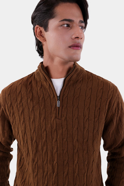 Quarter Zip Cable Knit Sweater - Cougar Clothing
