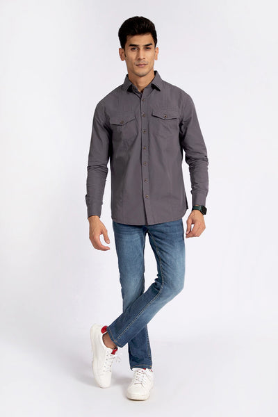 Dark Grey Double Pocket Casual Shirt