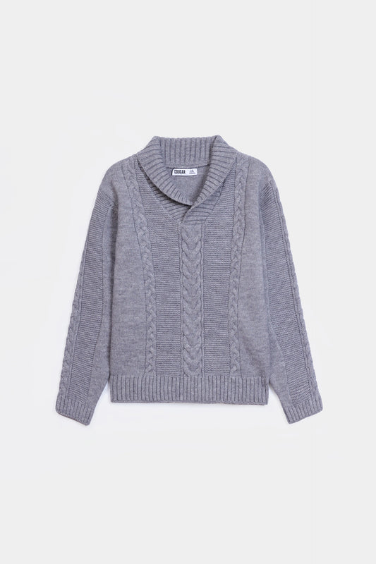 Shawl Collar Cable Knit Sweater - Cougar Clothing