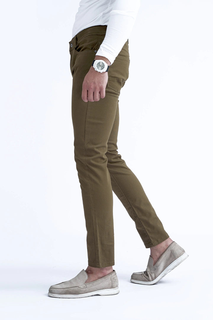 Olive Slim Fit Five Pocket Pants
