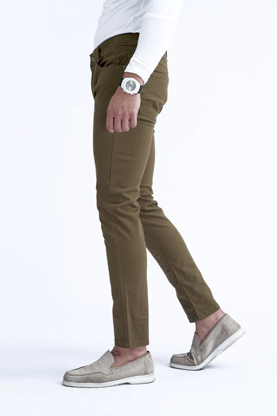 Olive Slim Fit Five Pocket Pants